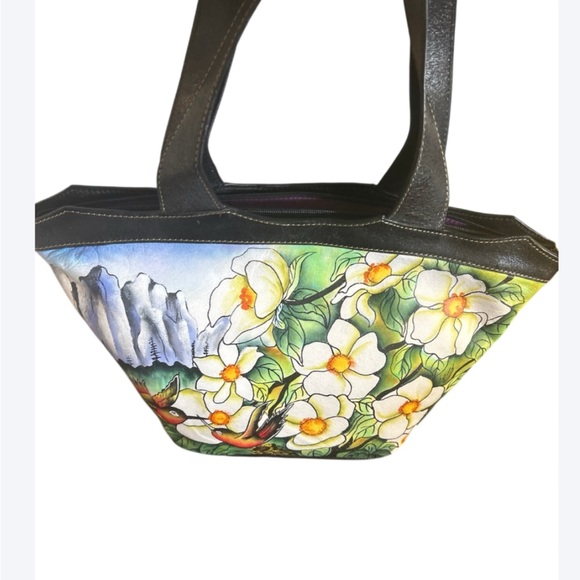 Sharif 100% Leather NWT Shoulder Bag Hand Painted Floral Flowers - Picture 15 of 17